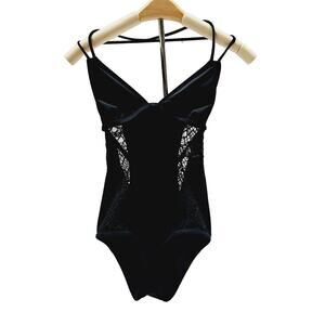 Hurley Black one piece webbed crochet sides swimsuit Med